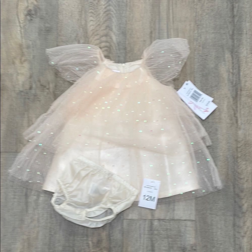 Bonnie Baby Sparkling Cream Dress with Bloomers